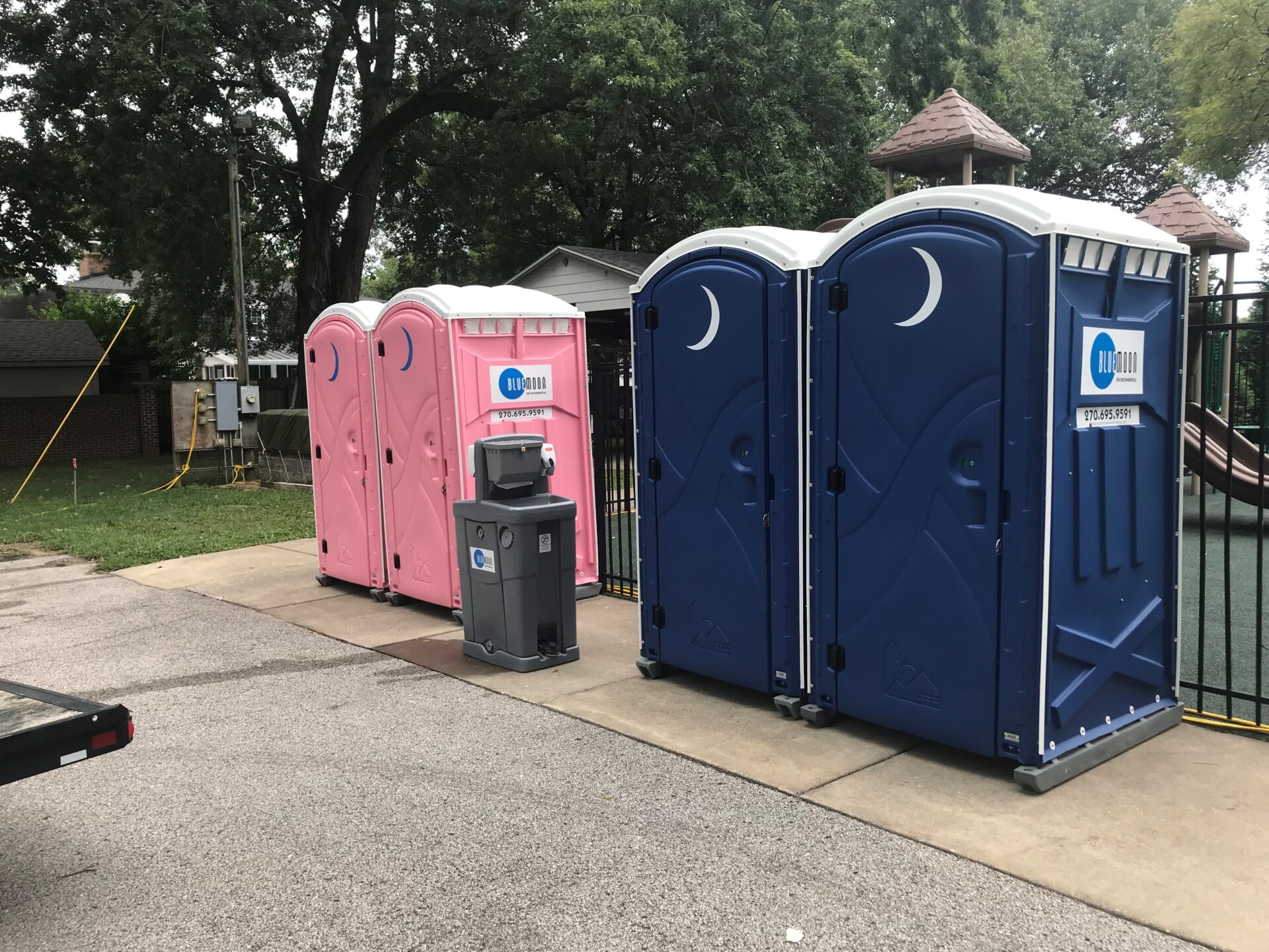 pink and navy blu moon portable toilets